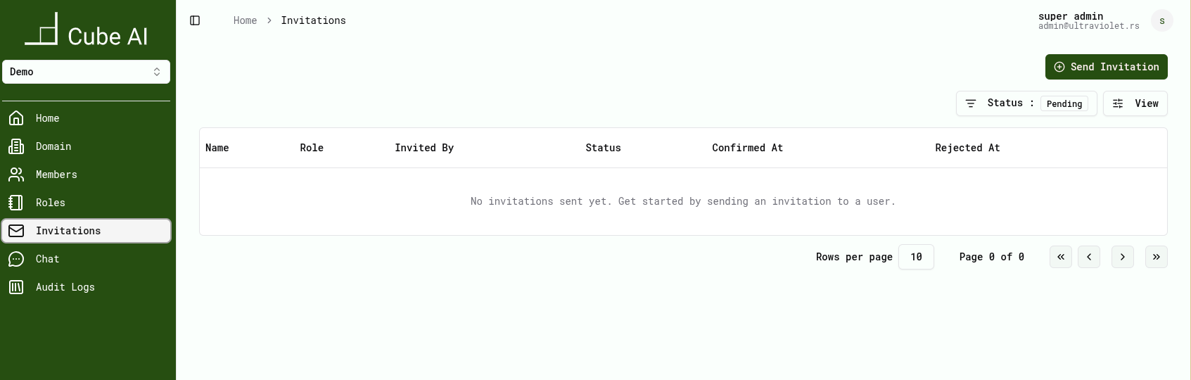 Invitations page